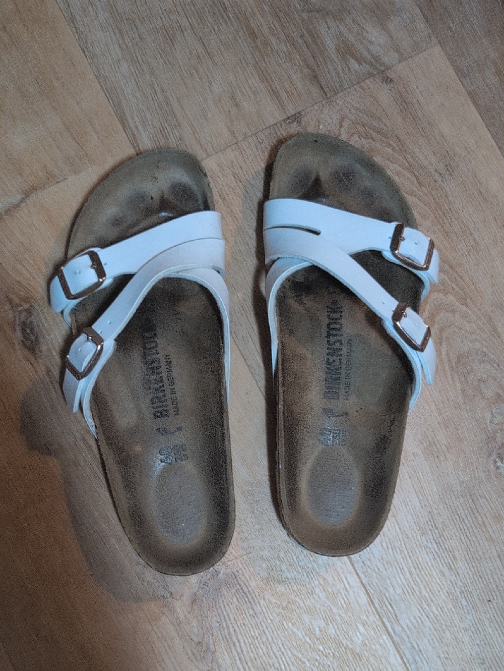 Berkinstock Women's White Double Buckle Slide Sandals - Picture 2 of 6